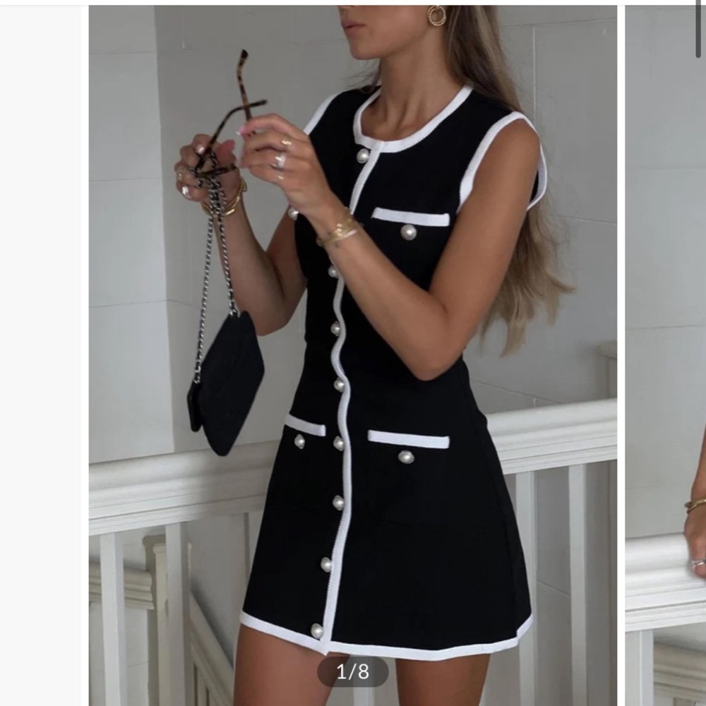 Commense Multi Pocket Button Sleeve Sweater Dress
